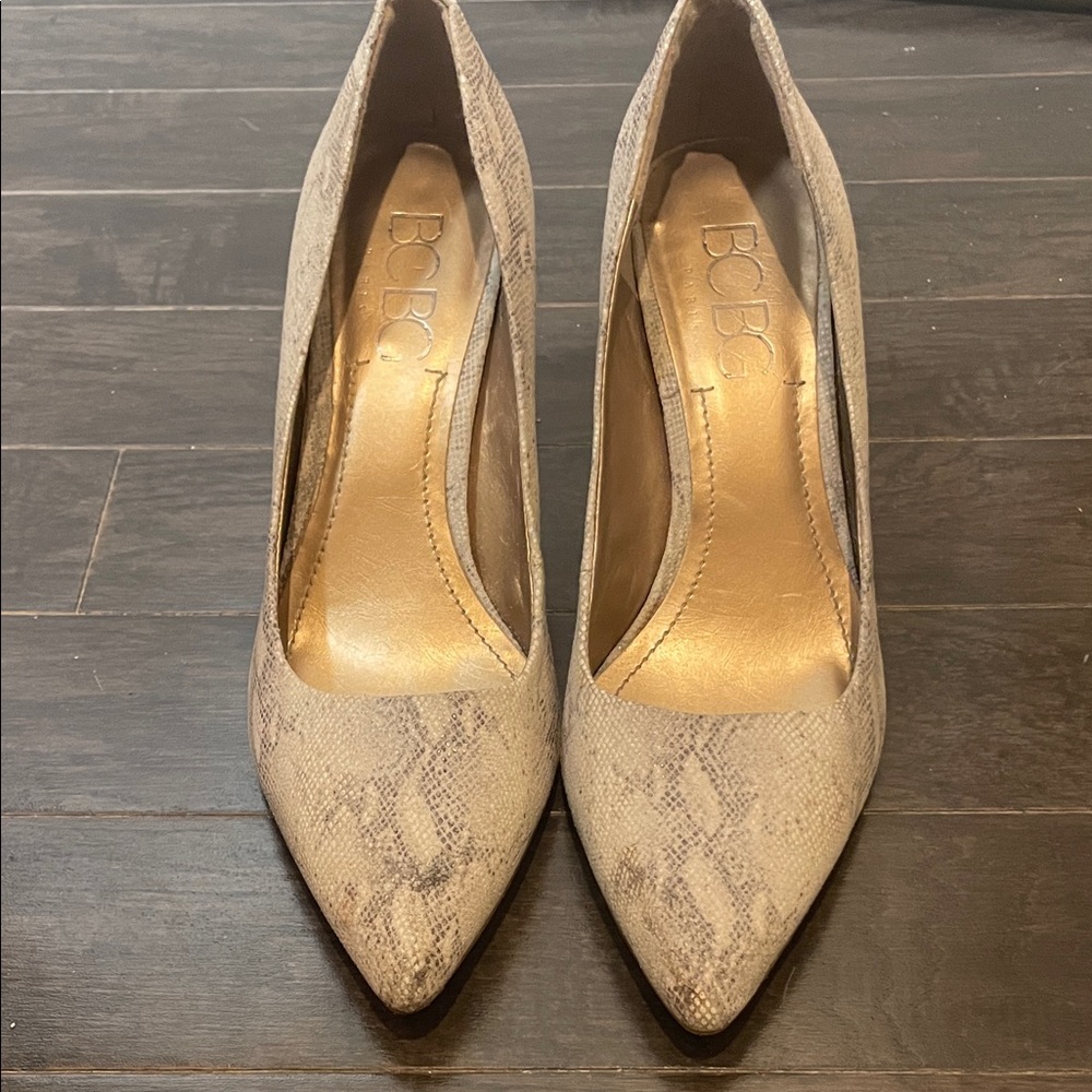 BCBG Snakeskin Patterned Heels in Cream